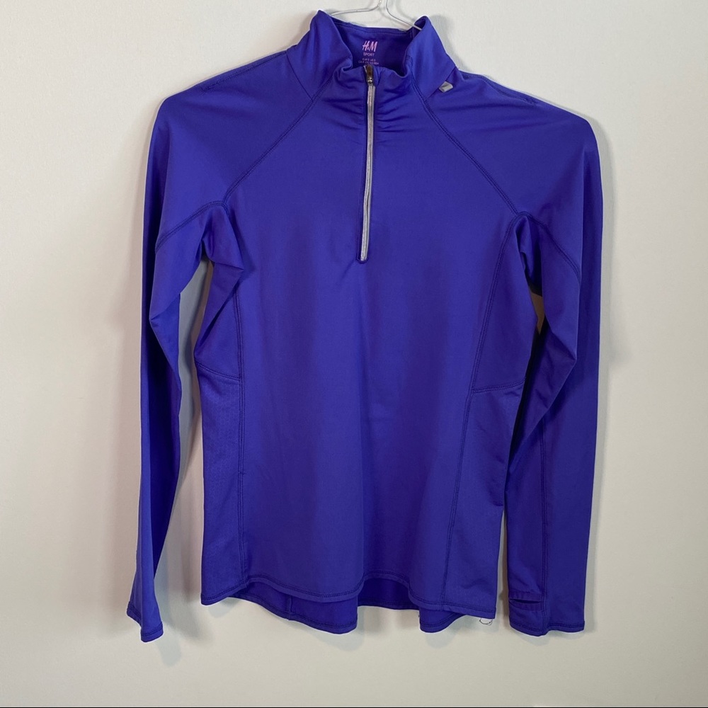 Purple & Grey Reflectors Long Sleeve Pull Over Workout Top with Thumb Holes Sz S